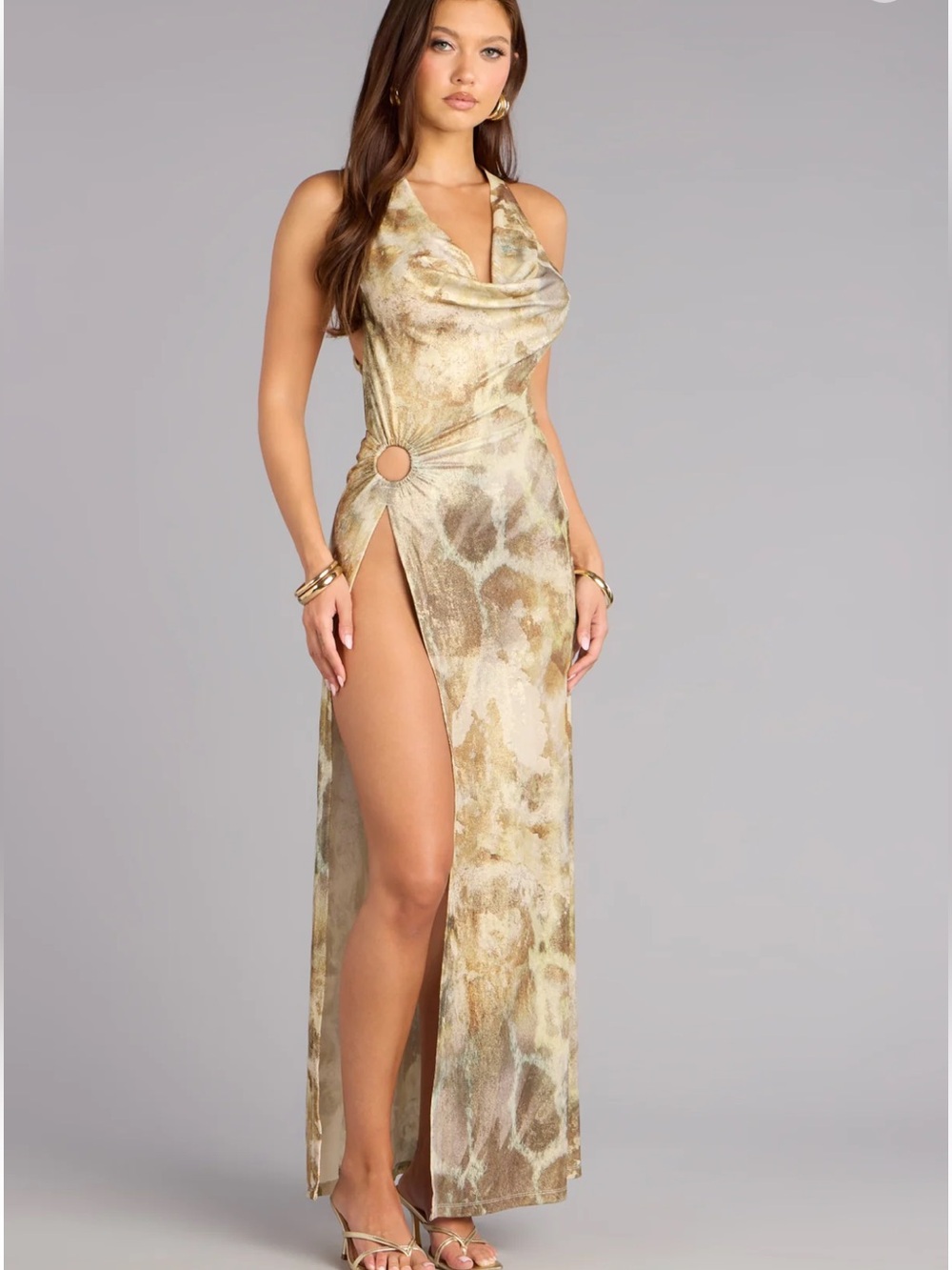 WINDSOR Serving Fierce Vibes Luxe Glam Cowl Neck Maxi Dress Size XS